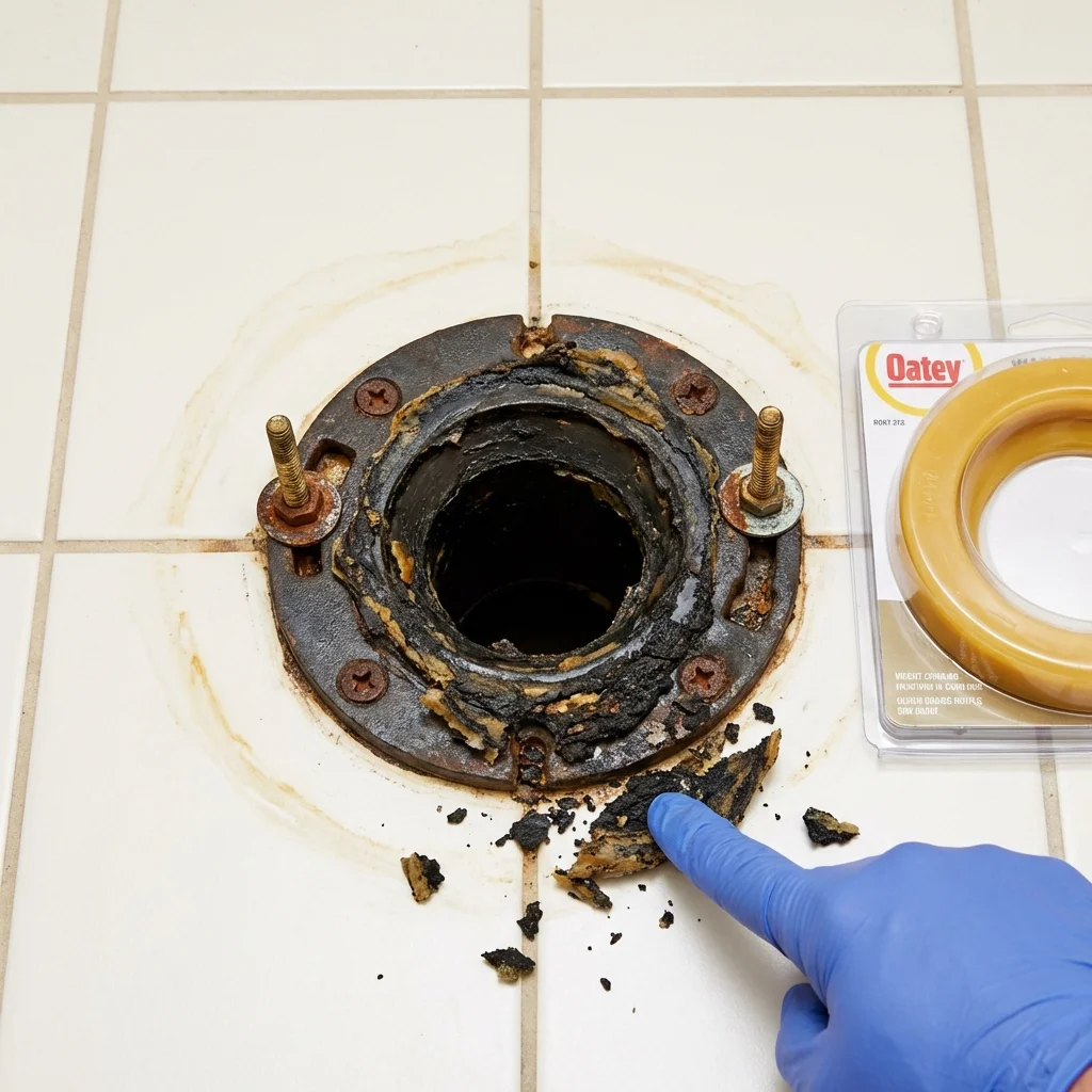 Failed wax ring showing water seepage at the base of a toilet in a Cedartown, GA home